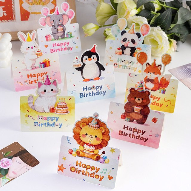 30 Stück AFYPRTY Geburtstagsgrußkarten in Tierform aus Papier, bunte Stehkarten für Kinder und Geburtstagsfeiern, Multicolor - Bild 1