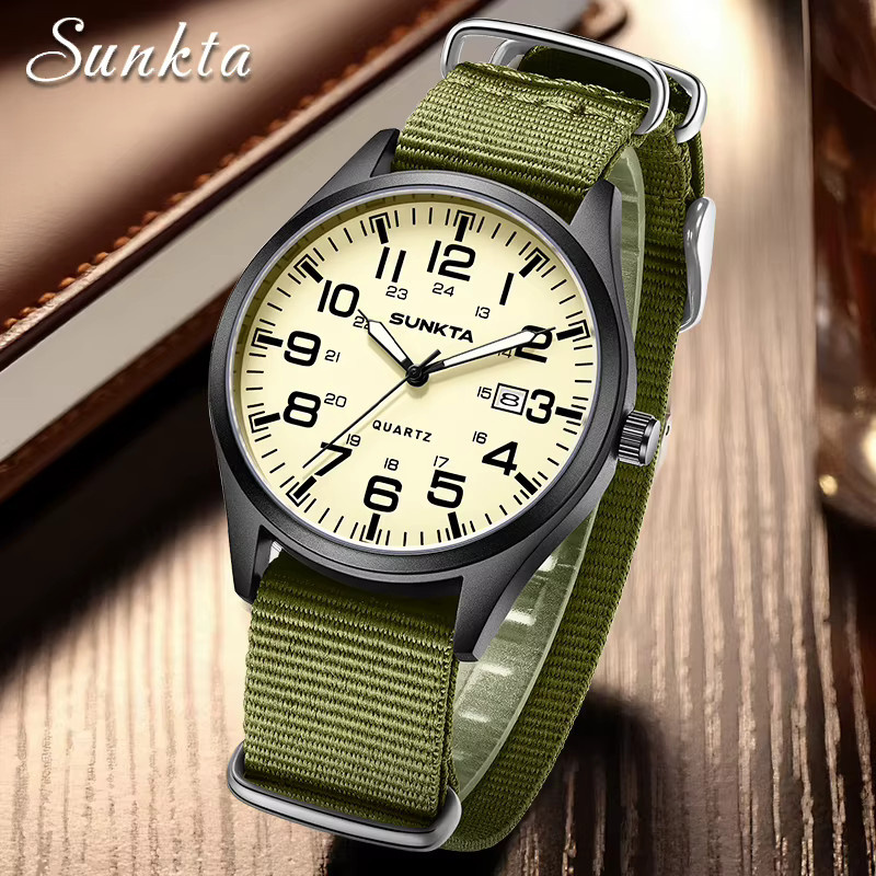 SUNKTA Armbanduhr Quarz, Edelstahl, Textil/NATO, Schwarz, Herren - Bild 4