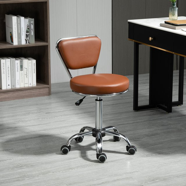 HOMCOM Vintage Massagehocker Aosom, drehbarer Arbeitsstuhl mit 360 Grad Drehung und Höhenverstellbarkeit 49-64 cm, braunes Kunstleder und verchromtes Metall - Bild 1