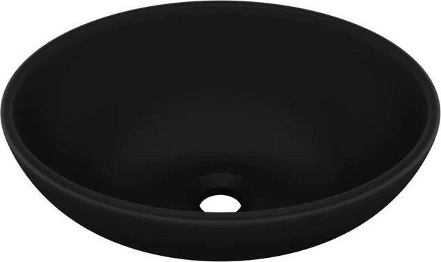 vidaXL Ovales Aufsatzwaschbecken aus Keramik in Schwarz Matt, B: 40 cm, T: 33 cm, H: 13,5 cm - Bild 1