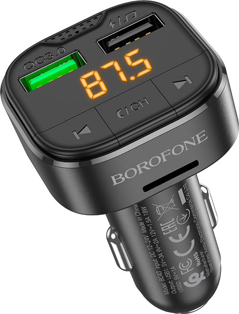 Borofone BC43 Flash Bluetooth FM Modulator in Schwarz mit 2 x USB-A und 1 x microSD - Bild 1