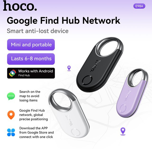 HOCO Smart Android Tracker Tag mit Google Find My Unterstützung, Bluetooth GPS Finder Locator für Schlüssel, Haustiere und Gepäck in Schwarz oder Lila - Bild 1
