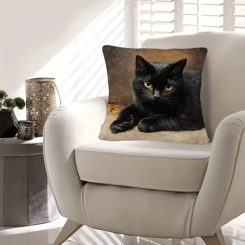 VIKAMA Kissenbezug mit schwarzer Katze im traditionellen Stil, Mehrfarbig, Breite: 45 cm, Höhe: 45 cm - Bild 2