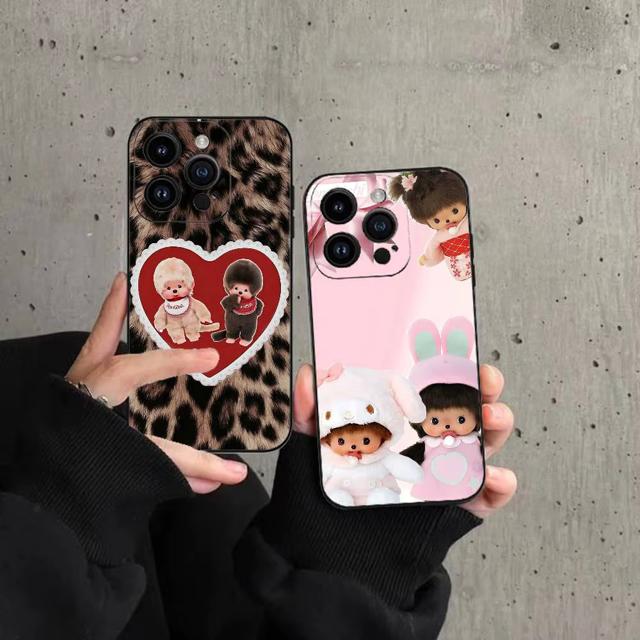 Mesuca M-Monchhichi Handyhülle für iPhone 15 14 13 12 11 Pro Max und weitere Modelle, Schwarz/Mehrfarbig - Bild 2