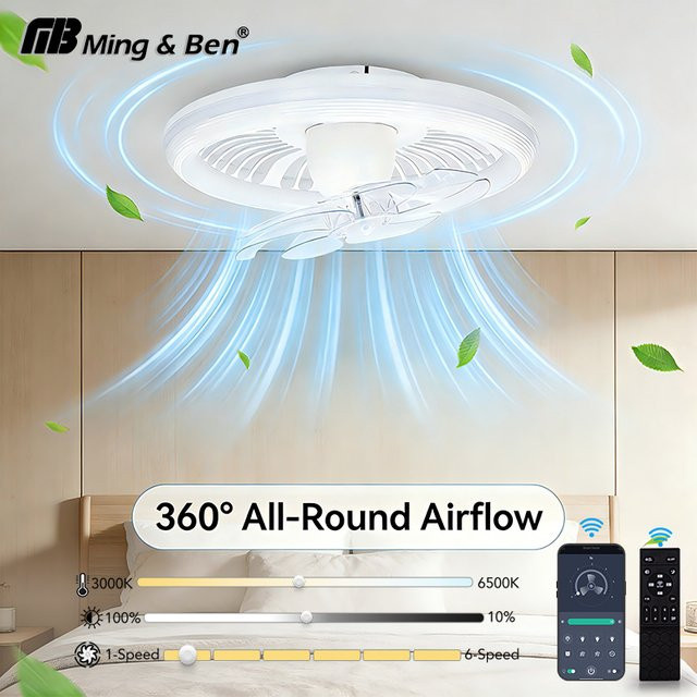MING&BEN Moderner Deckenventilator mit Licht und Fernbedienung in Weiß, Geräuschlose Ventilatorlampe mit stufenloser Dimmung für Schlafzimmer und Wohnzimmer - Bild 1