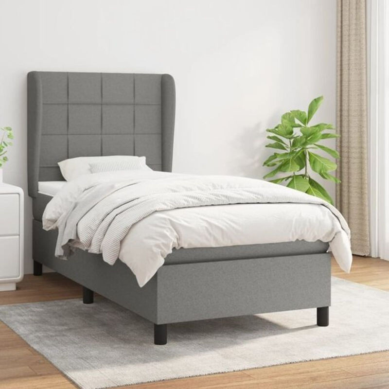vidaxl Boxspringbett mit Matratze aus Stoff und Massivholz in Grau, B/T/H: 90 x 190 x 118 cm - Bild 1