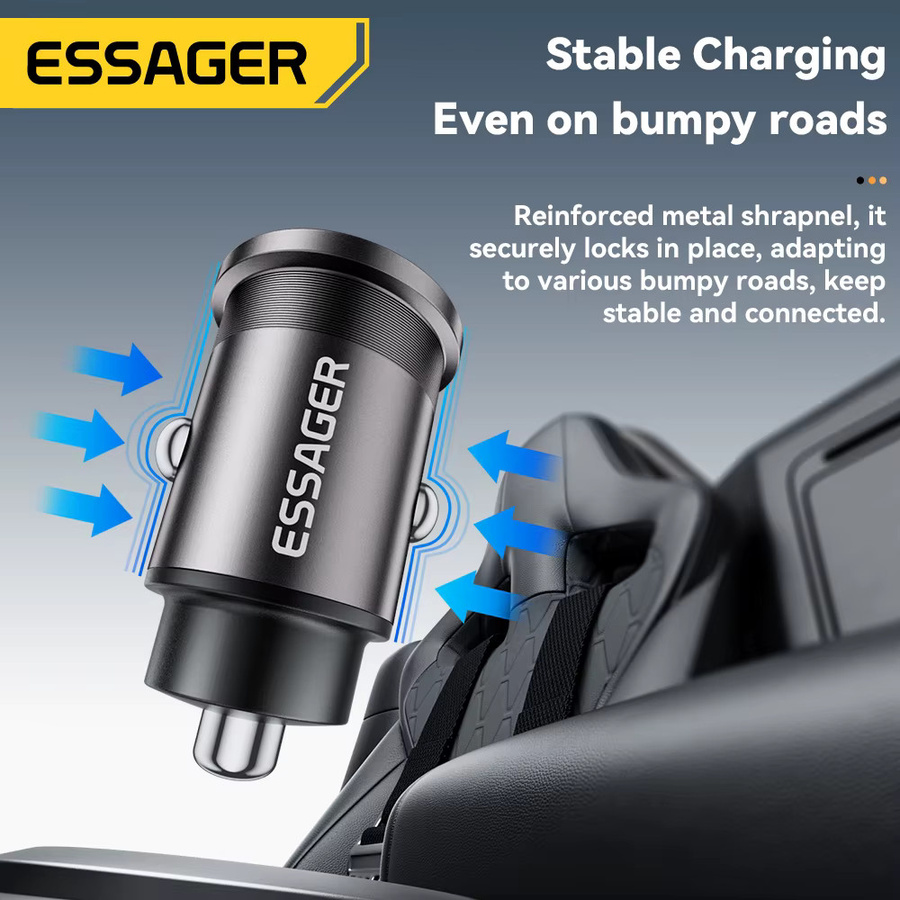 Essager 45W Mini USB Autoladegerät mit QC 3.0 und PD 3.0 in Schwarz für iPhone, Huawei, Samsung, Xiaomi und iPad mit USB-C Anschluss - Bild 2