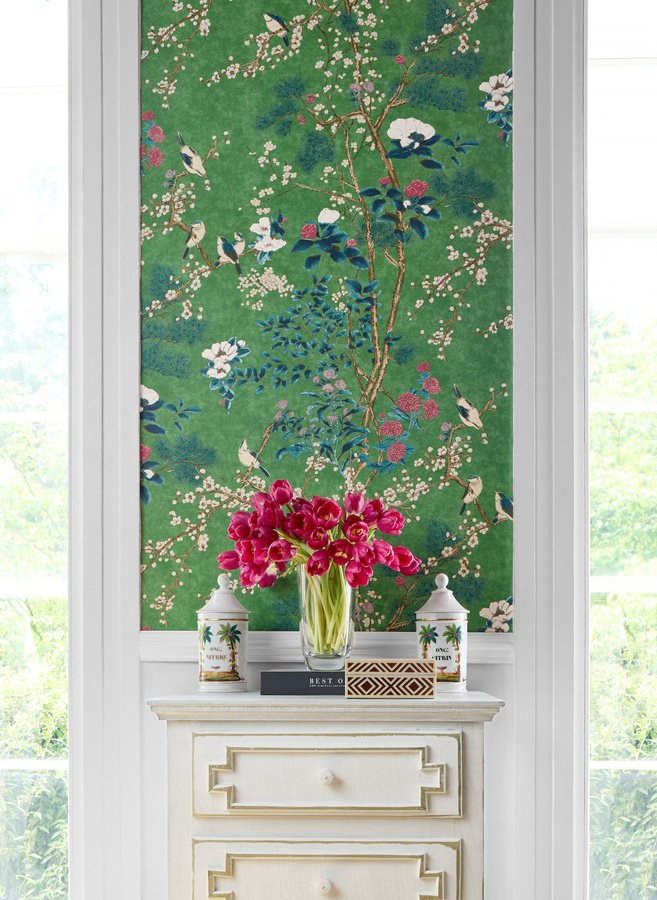Thibaut Tapete Katsura Emerald in Grün mit floralem Art Nouveau Design und botanischen Motiven als Vlies-Tapete - Bild 1