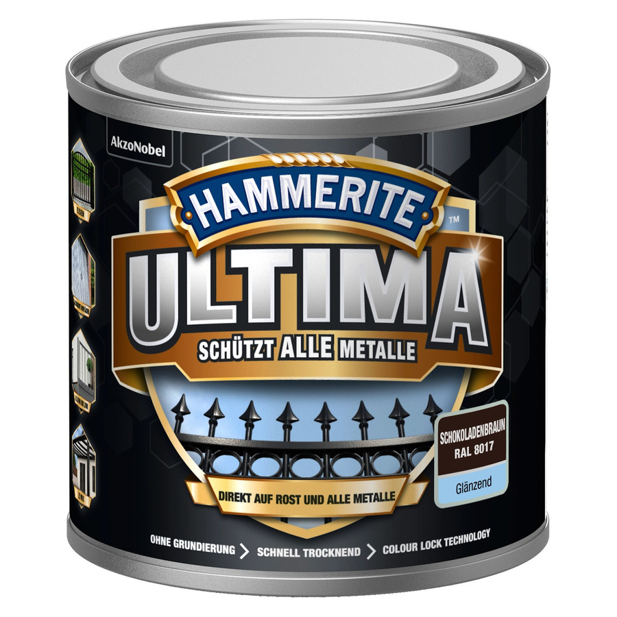 Hammerite Ultima Premium Metall-Schutzlack glänzend Schokoladenbraun 250 ml - Bild 2