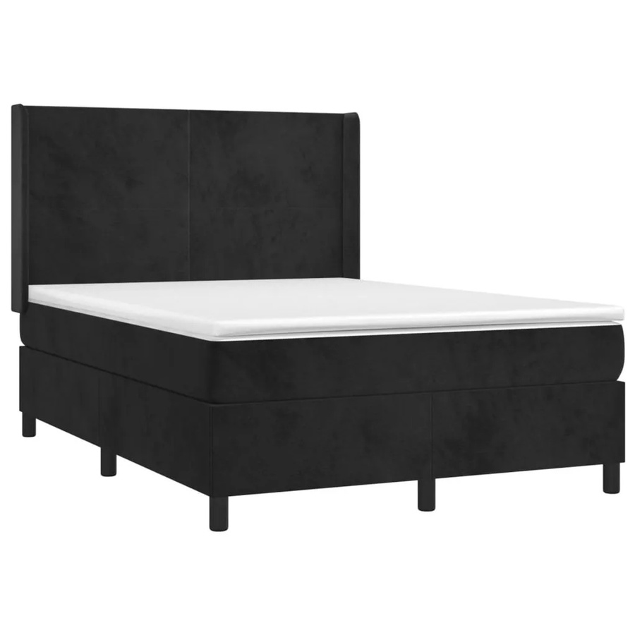 vidaXL Boxspringbett mit Matratze in Schwarz, Samt, mit LED-Unterbettbeleuchtung und USB-Ladeanschluss, Hybrid-Konstruktion mit Taschenfederkern, B/T: 140 x 200 cm - Bild 2