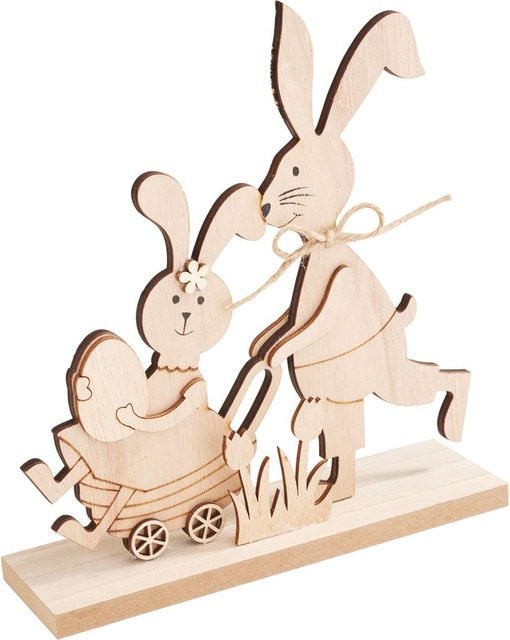 VBS Holz-Steckmotiv Hasen mit Schubkarre in Beige für die Osterzeit, B/H/T: 18,0 x 20,0 x 10,0 cm - Bild 1