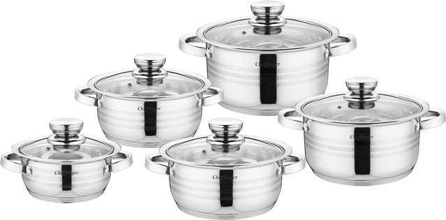 COFI 1453 10-teiliges Edelstahl Kochtopf-Set mit Deckel für Induktion, Silber - Bild 1