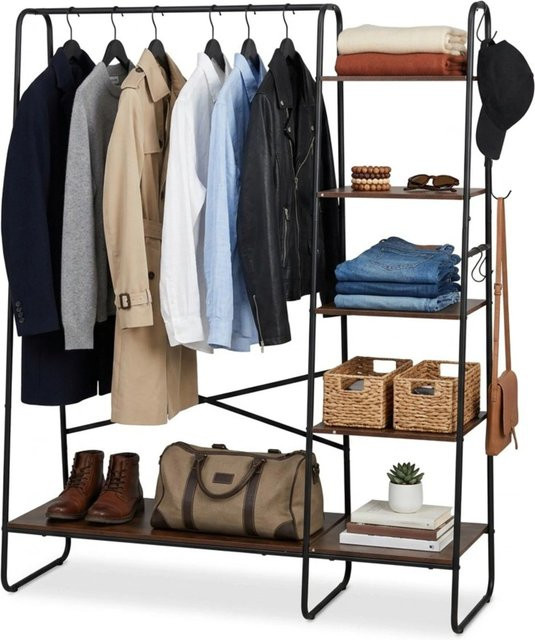 Relaxdays Kleiderständer im Industrial Design aus Eisen und MDF, Braun/Schwarz, H: 160 cm, B: 120 cm, T: 45 cm - Bild 1