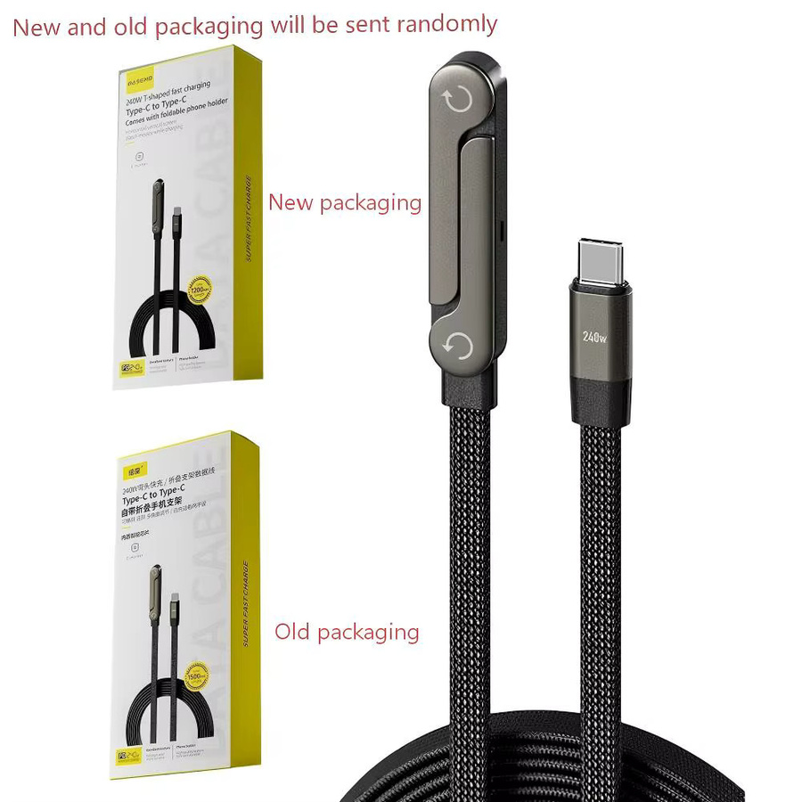 240 W Schnellladekabel mit 360 Grad Rotation und verstellbarem Klapphalter, geflochtenes USB-C Kabel in Schwarz, kompatibel mit Xiaomi, Samsung und iPhone - Bild 4