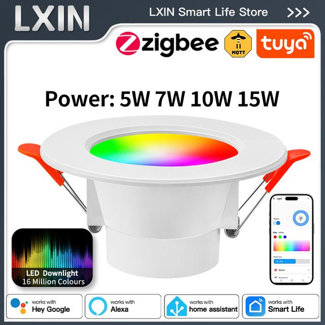 LXIN Tuya Zigbee 3.0 LED Downlight, dimmbare RGBCW Einbaustrahler in Weiß, kompatibel mit Alexa, Home Assistant und Zigbee2MQTT - Bild 1