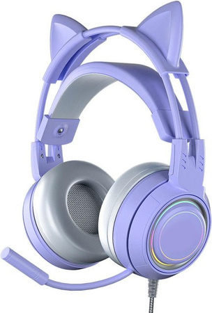 Honor Electronics Katzenohr-Gaming-Kopfhörer Over-Ear mit Rauschunterdrückungsmikrofon in Violett