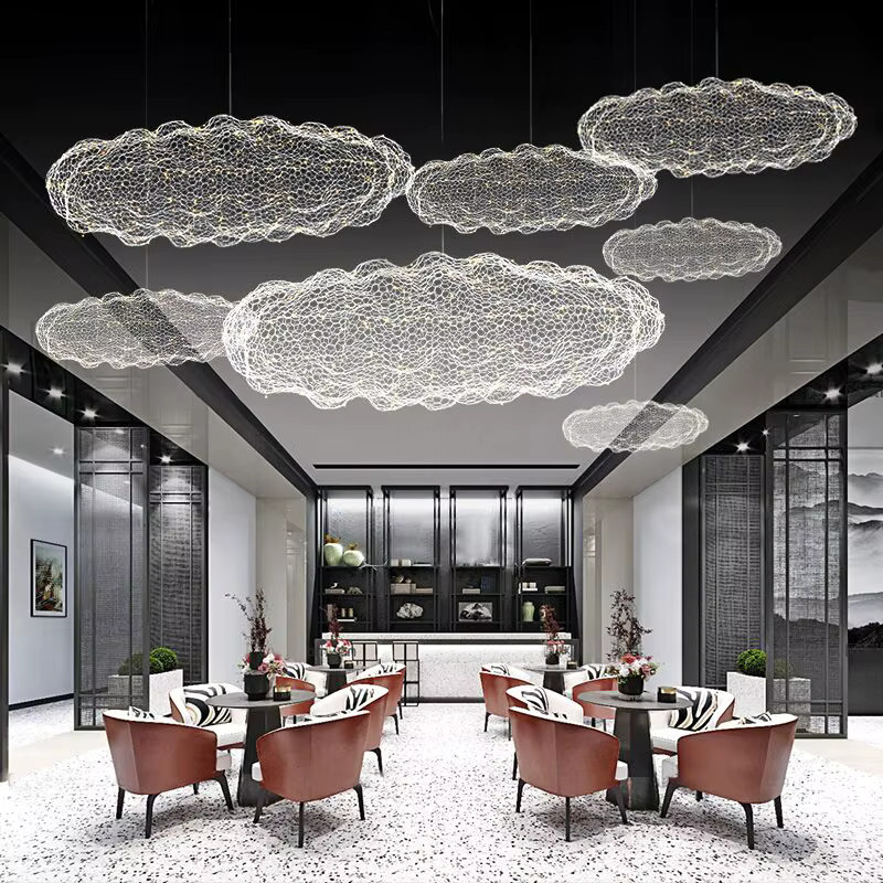 TAONUANSHU Wolken Pendelleuchte in Gold und Weiß mit Sternenlicht-Design für Wohnzimmer, Restaurant und Bar - Bild 4