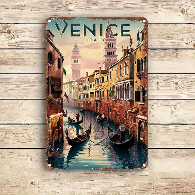 MINISO Metallblechschild Venedig Italien im Vintage-Stil, Mehrfarbig, Rechteckig, Breite: 20 cm, Höhe: 20 cm - Bild 1