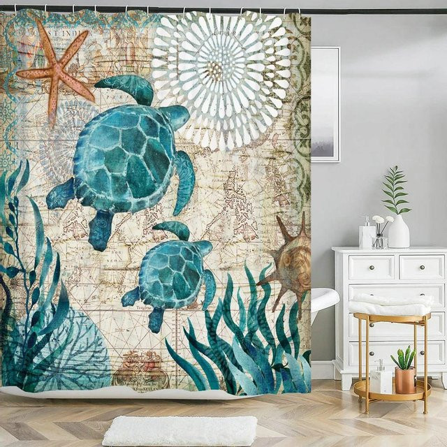Baifenbai Home Furnishing Duschvorhang Oktopus Meere, Wasserdicht, Polyester, Mehrfarbig, B/H: 180 x 210 cm - Bild 1
