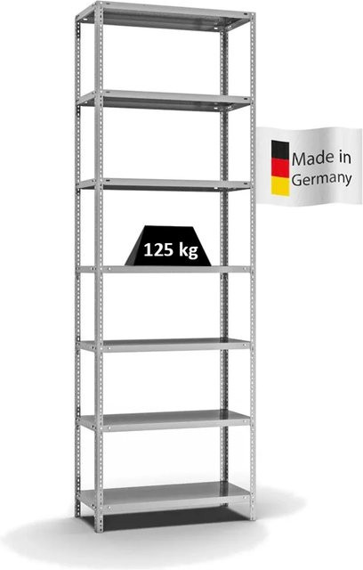 PROREGAL Fachbodenregal Light-Duty Schraubsystem, verzinkt, Farbe: Silber, H x B x T: 300 x 100 x 40 cm, 7 Ebenen, beidseitig nutzbar - Bild 1