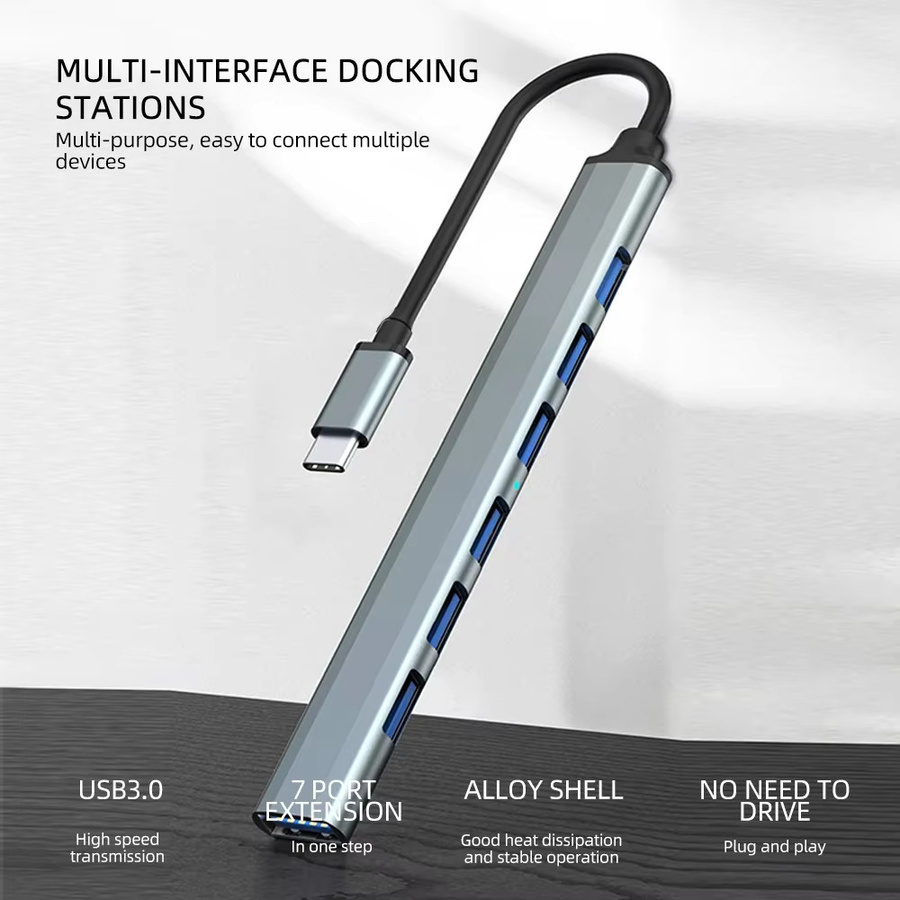 KEBIDUMEI USB-C-Hub mit 7 Anschlüssen, USB 3.0 Multi-Extender mit 5 Gbit/s Hochgeschwindigkeit und OTG-Funktion für PC, Laptop und Macbook Pro - Bild 6