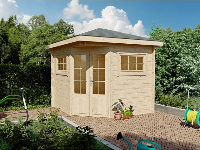 Fjordholz Gartenhaus Evelyn 2A als 5-Eck Log Cabin in Braun mit Fenster und Tür - Bild 1