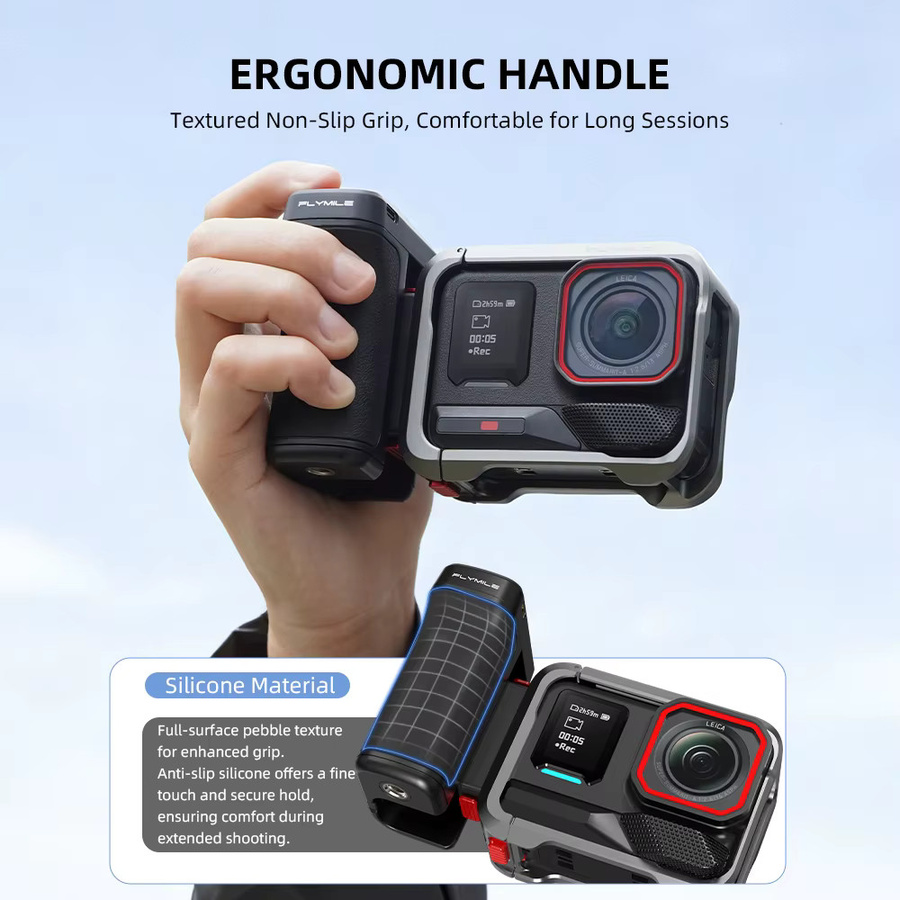 Flymile Kameragriff mit Bluetooth-Auslöseknopf für DJI Action 6, DJI Action 5 Pro und Insta360 Ace Pro in Schwarz - Bild 3