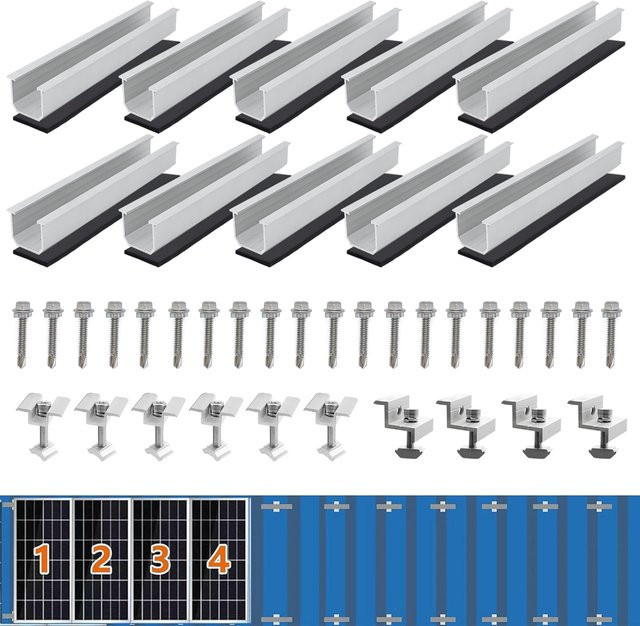 CP-SETUNO Solarmodul-Halterungsset aus Aluminium mit Endklemmen für Flachdach-PV-Montageschienen, 10 Stück, Silber - Bild 1