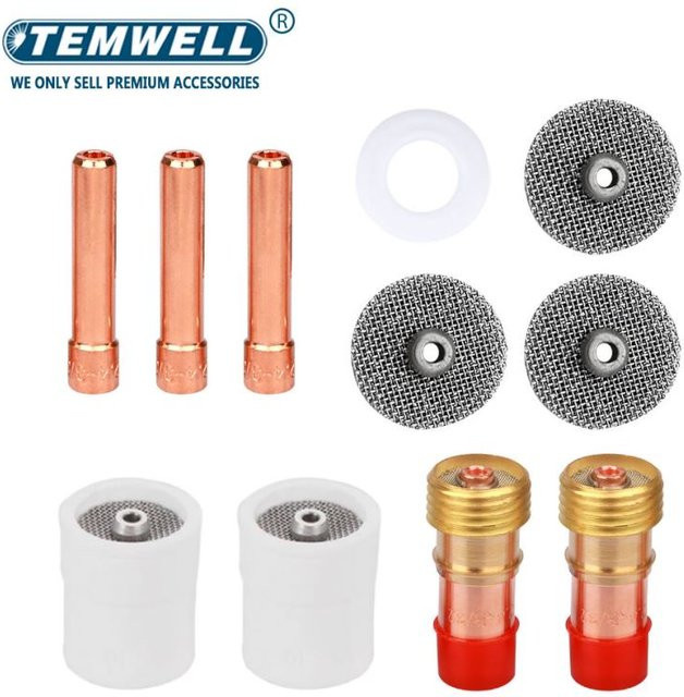 TEMWELL 11-teiliges WIG-Schweißset mit weißen Keramikdüsen aus Aluminiumoxid für WP17, WP26 und Stubby-Spannzangen - Bild 1