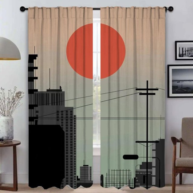 Heilung ist der Sonnenuntergang Fenstervorhang Set aus 2 Paneelen, semi-transparent mit Naturmotiv, Mehrfarbig, Breite: 50 cm, Höhe: 70 cm - Bild 1