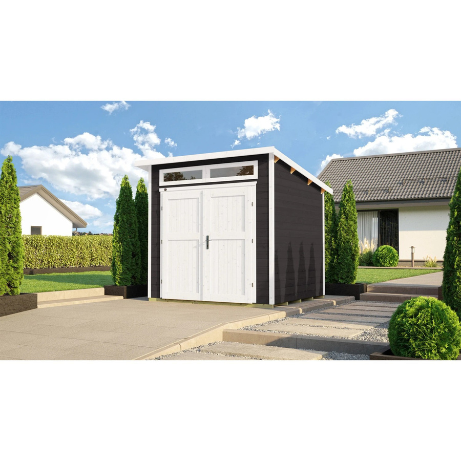 Weka Designhaus 264 Gartenhaus aus Holz mit Pultdach in Anthrazit-Grau, B/H/T: 263 x 239 x 249 cm - Bild 2