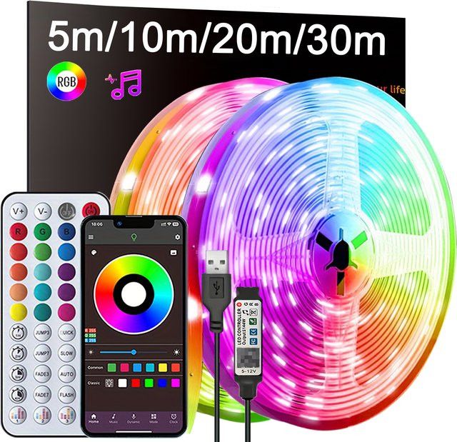 Mikenoon RGB-LED-Streifen mit App-Steuerung und Musik-Synchronisierung via USB 5V zur Heimdekoration - Bild 1