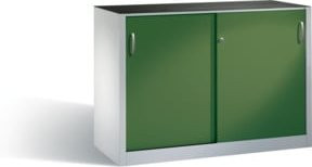 C+P Schwerlast-Beistellschrank mit Schiebetüren und Schloss, Korpus Lichtgrau, Front Resedagrün, H: 100 cm, B: 160 cm, T: 50 cm - Bild 1