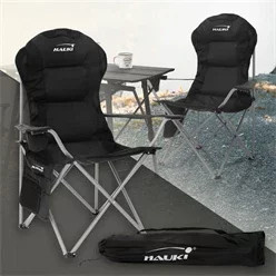 Hauki Campingstuhl faltbar Schwarz mit Getränkehalterung und Tragetasche, belastbar bis 150 kg - Bild 1