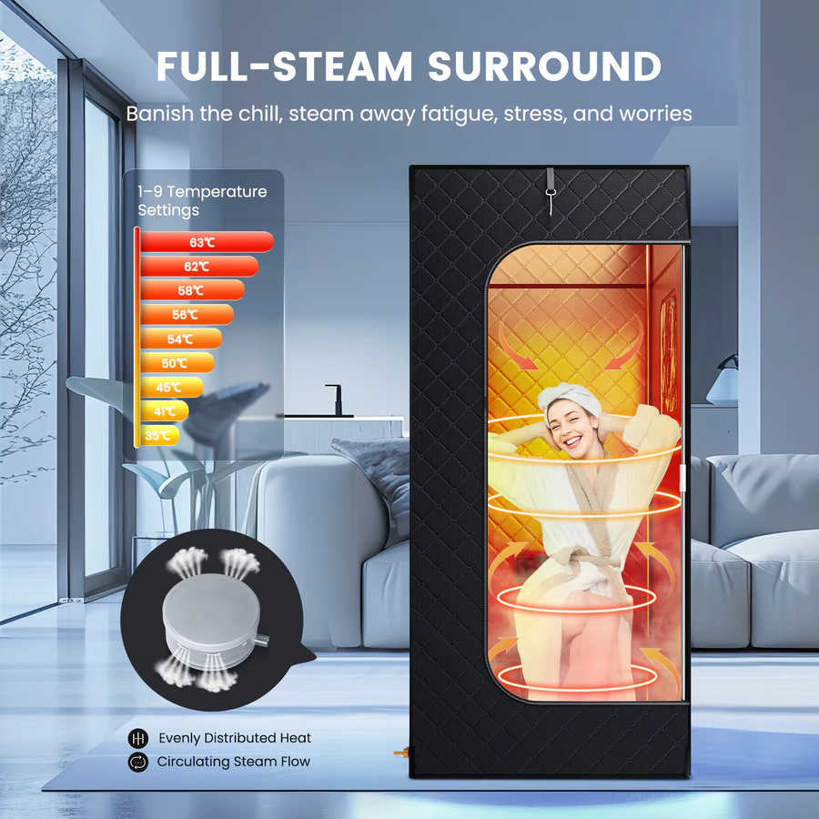 1000 W Ganzkörper-Dampfsauna-Set für zu Hause in Rot mit 3 l Dampftopf, Ein-Personen-Sauna mit Fernbedienung zur Temperatur- und Zeitsteuerung - Bild 4