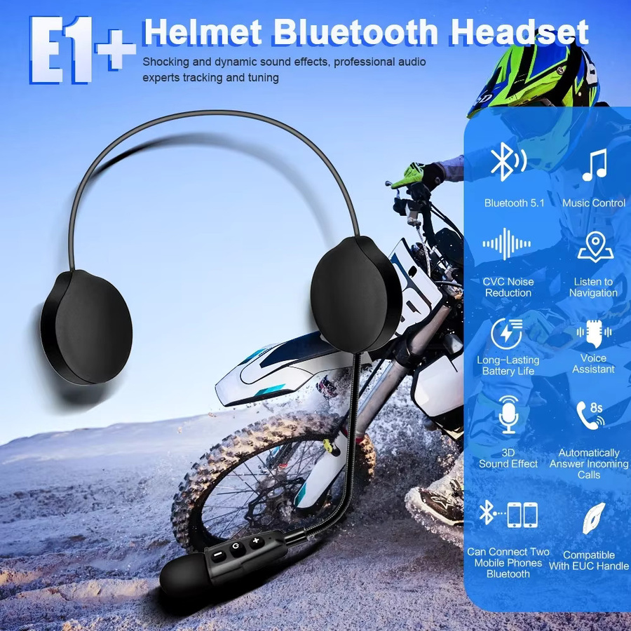 EJEAS E1+ Bluetooth-Motorradhelm-Headset in Schwarz mit Musikplayer, Geräuschunterdrückung und automatischer Anrufannahme - Bild 2