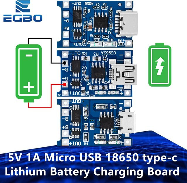EGBO Micro MINI Typ-C Lithium-Batterie-Ladeplatine mit Schutzfunktion und Doppelfunktion, TP4056 Lademodul für 18650 Akkus, 5V 1A, Blau - Bild 1