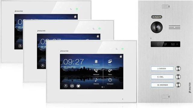 Balter EVO Video-Türsprechanlage für Dreifamilienhäuser mit 3x 7 Zoll Monitor in Silber-Weiß - Bild 1