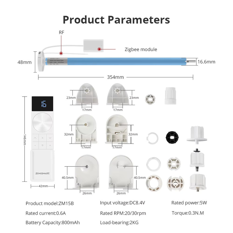 Zemismart ZM15B Zigbee Smart Rolladenmotor mit 0,3Nm Drehmoment, wiederaufladbar, kompatibel mit Tuya Smart Life App für Rohre mit 17/20/25/28mm - Bild 3