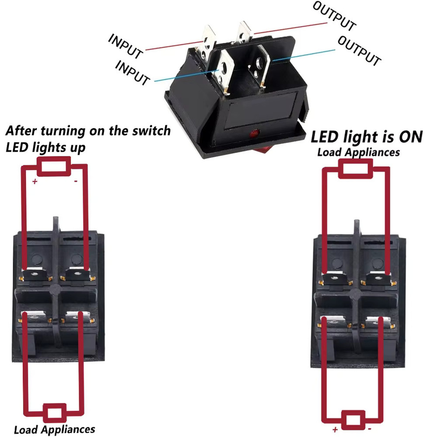4 Stück Rocket KCD4 Wippschalter mit LED-Beleuchtung, 4-polig, 16A 250V, Schwarz - Bild 2