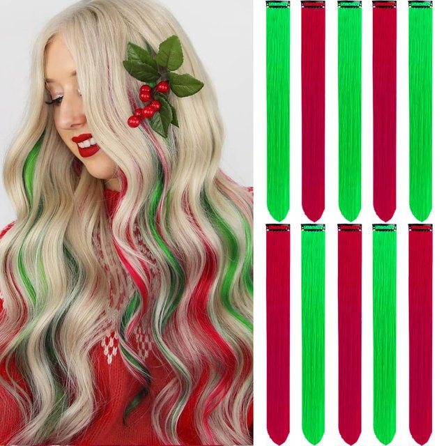 Clip-in-Extensions aus glattem, farbigem synthetischem Haar, 22 Zoll, Kinder, Mädchen und Frauen - Bild 1