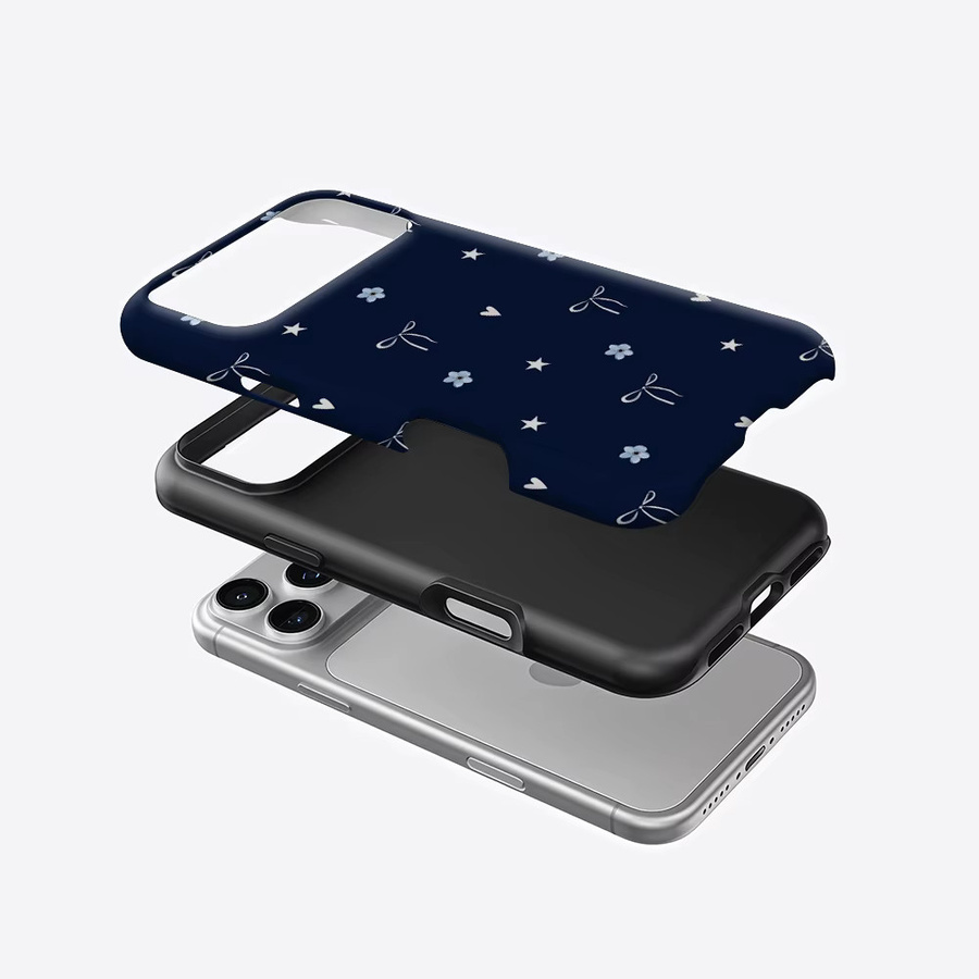 Potdemiel Magnetische Handyhülle mit Schleife und Herz in Marineblau für iPhone 18/17/16/15/14/13 Pro Max Plus Robuste Schutzhülle - Bild 2