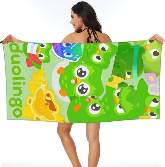 Duolingo Eule Duo Strandtuch aus weicher Mikrofaser, grün, B/B: 70 x 140 cm - Bild 1