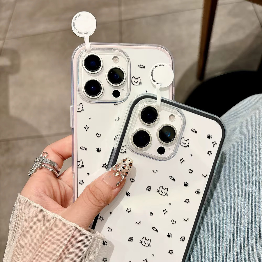 Stoßfeste Silikon Handyhülle mit süßem Katzenmotiv für Apple iPhone 11 bis iPhone 17 Pro Max in Transparent oder Schwarz - Bild 3