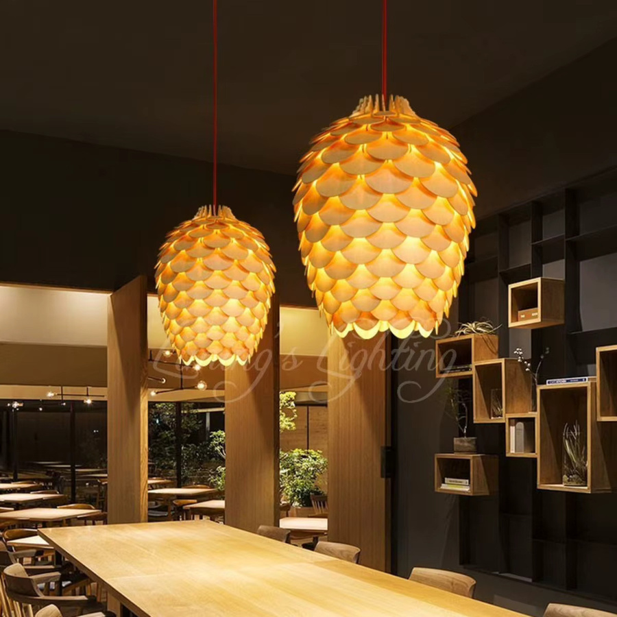 JUDU LED Pendelleuchte Nordic Modern Eiche Holz Tannenzapfen Design in Warmweiß - Bild 2