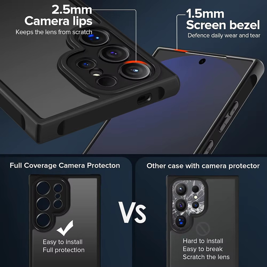 Hybride stoßfeste Schutzhülle in Militärqualität für Samsung Galaxy S25 Ultra S25 S24 S23 S22 S21 Ultra Plus FE, Hard Cover, durchscheinend schwarz - Bild 4