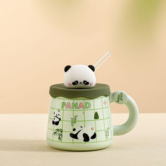 Kreative Panda Keramiktasse mit Deckel von Yiran Furniture in Mehrfarbig - Bild 1
