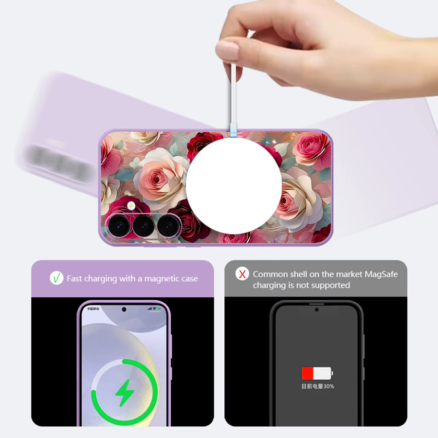 Magnetische Handyhülle mit Rosenblumen-Design für Samsung Galaxy S25 S24 S23 Ultra S22 S21 Plus S24 FE A17 A56 A55 A16 A15 A36, weiche TPU-Abdeckung, Schwarz/Mehrfarbig - Bild 4