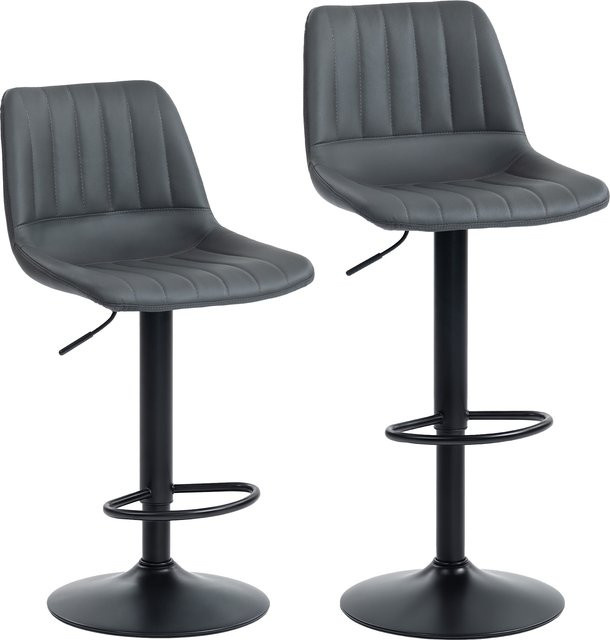 HOMCOM Barhocker 2er Set, höhenverstellbare Barstühle aus Kunstleder in Dunkelgrau mit 360 Grad Drehung und Fußstütze - Bild 1