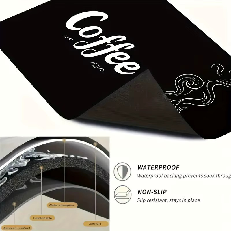 Saugfähige Kaffeemaschinenmatte von VIKAMA in Schwarz mit rutschfester Gummiunterseite und Antifouling-Design für Kaffeemaschinen und Küchenspülen - Bild 4